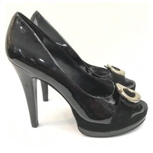 BCBG Girls black patent platform heels